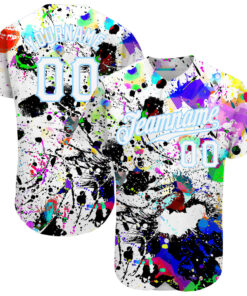 Custom Splashes Graffiti Pattern White-Light Blue 3D Authentic Baseball Jersey