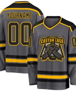 Custom Steel Gray Black-Gold Hockey Jersey