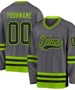 Custom Steel Gray Black-Neon Green Hockey Jersey