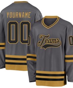 Custom Steel Gray Black-Old Gold Hockey Jersey