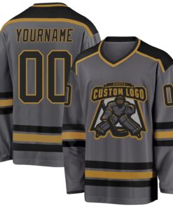 Custom Steel Gray Black-Old Gold Hockey Jersey