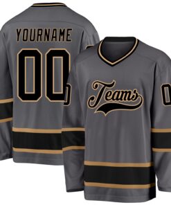 Custom Steel Gray Black-Old Gold Hockey Jersey