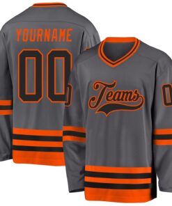 Custom Steel Gray Black-Orange Hockey Jersey