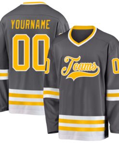 Custom Steel Gray Gold-White Hockey Jersey