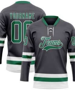 Custom Steel Gray Kelly Green-White Hockey Lace Neck Jersey