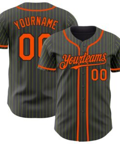 Custom Steel Gray Neon Green Pinstripe Orange-Black Authentic Baseball Jersey