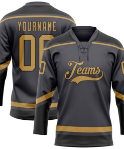 Custom Steel Gray Old Gold-Black Hockey Lace Neck Jersey