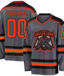 Custom Steel Gray Orange-Black Hockey Jersey