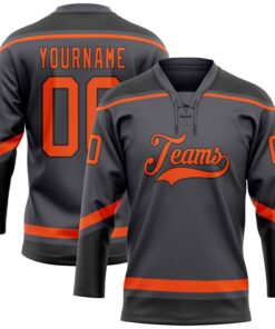 Custom Steel Gray Orange-Black Hockey Lace Neck Jersey