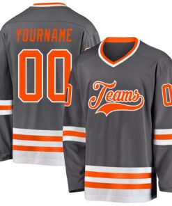 Custom Steel Gray Orange-White Hockey Jersey