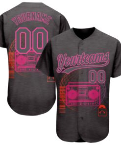 Custom Steel Gray Pink 3D Pattern Design Music Festival Old School Music Authentic Baseball Jersey