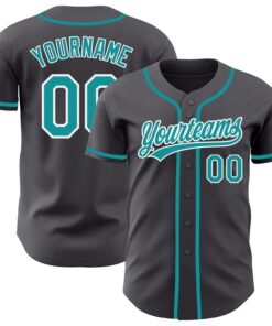 Custom Steel Gray Teal-White Authentic Baseball Jersey