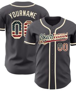 Custom Steel Gray Vintage USA Flag-Cream Authentic Baseball Jersey