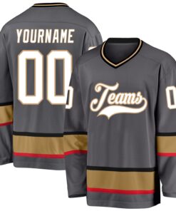 Custom Steel Gray White-Old Gold Hockey Jersey