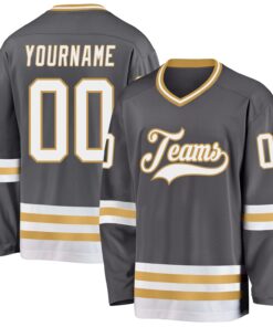Custom Steel Gray White-Old Gold Hockey Jersey