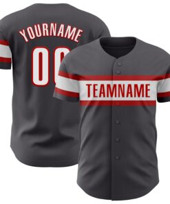 Custom Steel Gray White-Red Authentic Baseball Jersey