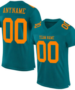 Custom Teal Bay Orange Mesh Authentic Football Jersey