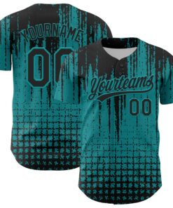 Custom Teal Black 3D Pattern Design Abstract Shape Authentic Baseball Jersey