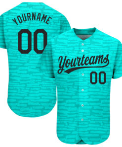 Custom Teal Black 3D Pattern Design Authentic Baseball Jersey