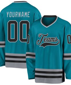 Custom Teal Black-Gray Hockey Jersey