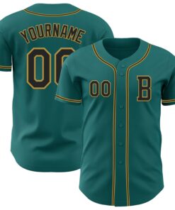 Custom Teal Black-Old Gold Authentic Baseball Jersey