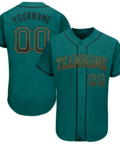 Custom Teal Black-Old Gold Authentic Drift Fashion Baseball Jersey
