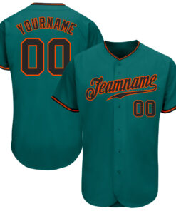Custom Teal Black-Orange Authentic Baseball Jersey