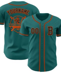 Custom Teal Black-Orange Authentic Baseball Jersey