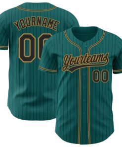 Custom Teal Black Pinstripe Black-Old Gold Authentic Baseball Jersey