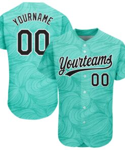 Custom Teal Black-White 3D Pattern Design Authentic Baseball Jersey