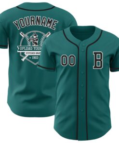 Custom Teal Black-White Authentic Baseball Jersey