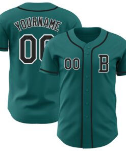 Custom Teal Black-White Authentic Baseball Jersey