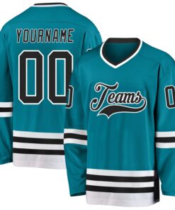 Custom Teal Black-White Hockey Jersey