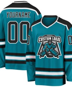 Custom Teal Black-White Hockey Jersey