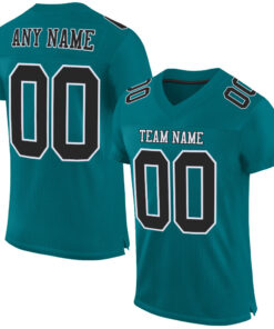 Custom Teal Black-White Mesh Authentic Football Jersey