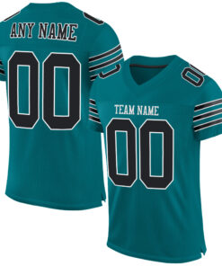 Custom Teal Black-White Mesh Authentic Football Jersey