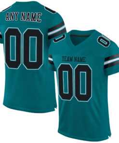 Custom Teal Black-White Mesh Authentic Football Jersey