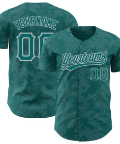 Custom Teal Gray 3D Pattern Design Curve Lines Authentic Baseball Jersey
