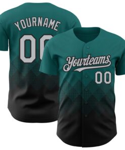 Custom Teal Gray-Black 3D Pattern Design Gradient Square Shapes Authentic Baseball Jersey