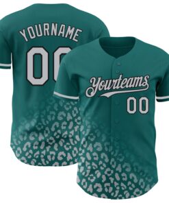 Custom Teal Gray-Black 3D Pattern Design Leopard Print Fade Fashion Authentic Baseball Jersey