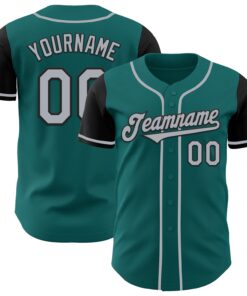 Custom Teal Gray-Black Authentic Two Tone Baseball Jersey