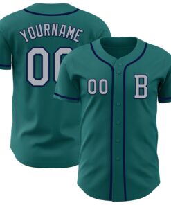 Custom Teal Gray-Navy Authentic Baseball Jersey