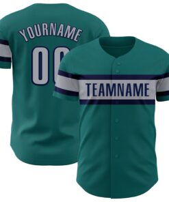 Custom Teal Gray-Navy Authentic Baseball Jersey