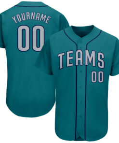 Custom Teal Gray-Navy Authentic Baseball Jersey