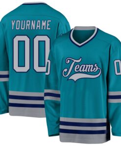 Custom Teal Gray-Navy Hockey Jersey