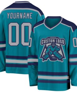 Custom Teal Gray-Navy Hockey Jersey