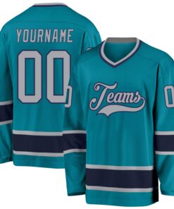 Custom Teal Gray-Navy Hockey Jersey