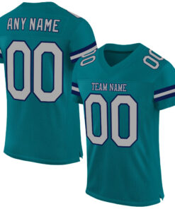 Custom Teal Gray-Navy Mesh Authentic Football Jersey