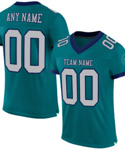 Custom Teal Gray-Navy Mesh Authentic Football Jersey