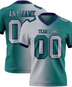 Custom Teal Gray-Navy Mesh Authentic Gradient Fashion Football Jersey